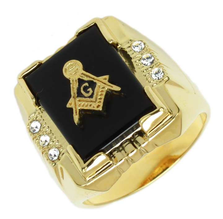 Men's Gold Plated Masonic Freemason Blue Lodge Ring